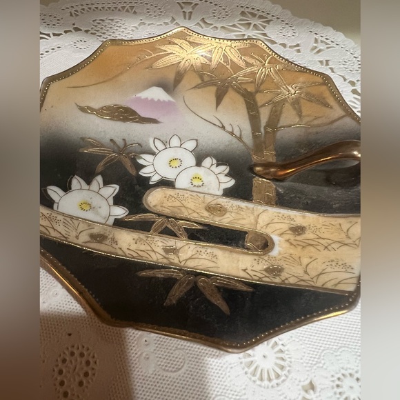 Japanese Set of 2 Vintage Trinket Dishes with Finger Hsndle - Picture 4 of 10